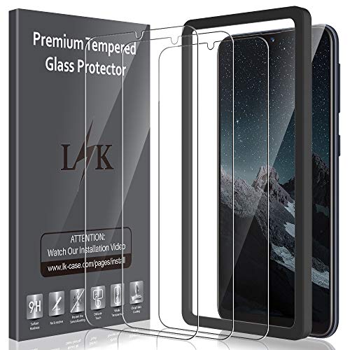 Product Cover LK [3 Pack] Screen Protector for Samsung Galaxy A10e Tempered Glass (New Verison) Easy Frame Installation 9H Hardness, HD Clarity, Case Friendly