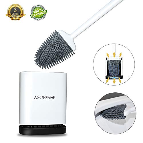 Product Cover ASOBEAGE Toilet Brush,Deep Cleaner Silicone Toilet Brushes with No-Slip Long Plastic Handle and Flexible Bristles, Silicone Toilet Brush with Quick Drying Holder Set for Bathroom Toilet