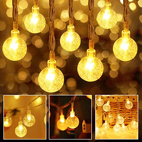 Product Cover Aluan Battery Operated String Lights 60LED 30ft USB Powered Crystal Globe Christmas Lights 8 Modes Fairy Lights for Home, Bedroom, Wall, Wedding, Party, Indoor，Outdoor，Warm White
