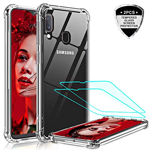 Product Cover Samsung Galaxy A20 / A30 Case with 2 Tempered Glass Screen Protector, LeYi Silicone Shockproof Crystal Clear Hard PC Full-Body Bumper Transparent Slim Protective Phone Cover Cases for Samsung A20/A30