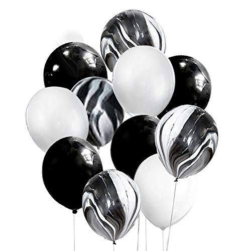 Product Cover Mayen 30 Pcs 12 Inch Black and White Latex Balloons Set, Black Agate Marble Tie Dye Swirl Balloons for Birthday Party Decorations Baby Showers Bachelorette Party Supplies Balloon Garland Arch Kit
