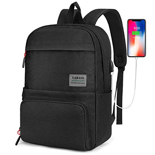 Product Cover SOCKO Laptop Backpack 15.6 Inch Lightweight Backpack Unisex School Travel Business Backpack College Bookbag Fashion Rucksack/Schoolbag Casual Daypack with USB Charging Port for Women Wen, Black