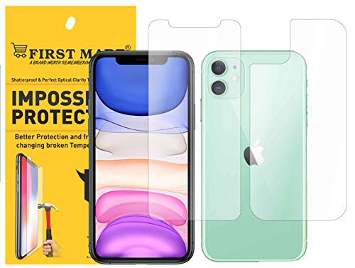 Product Cover First MART Screen Protector iPhone 11- Front and Back Guard Hammer Proof Impossible Fiber Film Full Flat Screen Tempered Glass Scratch Resistant Precisely Engineered - Upgraded Version