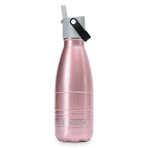 Product Cover ICONIQ Stainless Steel Vacuum Insulated Water Bottle with Pop Up Straw Cap | 12 Ounce | Rose Gold