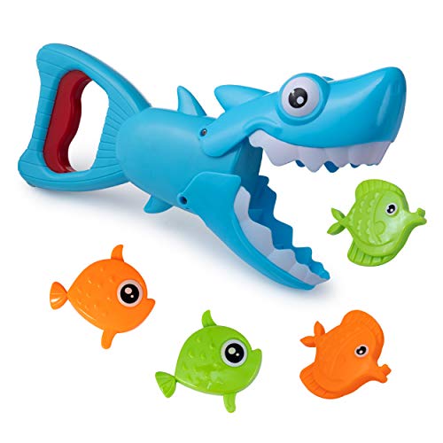 Product Cover Hoovy Bath Toys Fun Baby Bathtub Toy Shark Bath Toy for Toddlers Boys & Girls Shark Grabber with 4 Toy Fish Included (Shark Grabber)