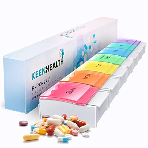 Product Cover Keenhealth 2-Row Medicine Box - 7 Day Pill Boxes - Weekly Pill Organizer with Colored Lids and Fade-Resistant Silk Print - BPA-Free Plastic for Safe Storage (1)