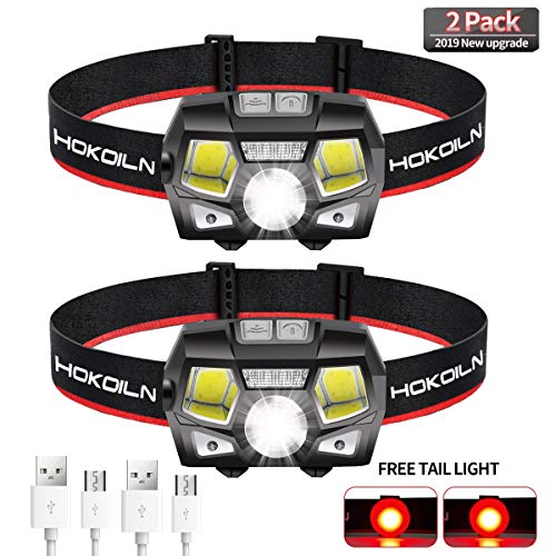 Product Cover HOKOILN Rechargeable Headlamp, 2 Pack 500 Lumens COB Enhanced Headlamp Ultra Bright Cree LED Rechargeable Flashlight, Red Light and Motion Sensor, Waterproof, for Camping, Hiking, Outdoors