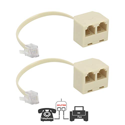 Product Cover Two Way Telephone Splitters,Uvital Male to 2 Female Converter Cable RJ11 6P4C Telephone Wall Adaptor and Separator for Landline(Yellow,2 Pack)