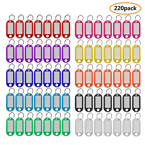 Product Cover Plastic Key Tags 220 Pcs, 10 Colors Key Tags with Split Ring Label Window, Key ID Tags for Name Tag, Key Chain Tag, Luggage Tags