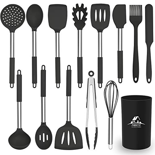 Product Cover MIBOTE Kitchen Utensils Set, 14 pcs Silicone Cooking Kitchen Utensils Set with Heat Resistant BPA-Free Silicone and Stainless Steel Handle Turner Spatula Spoon Tongs Whisk Cookware Kitchen Tools Set
