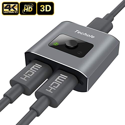 Product Cover HDMI Switch 4K HDMI Splitter-Techole Aluminum Bi-Directional HDMI Switcher 2 Input 1 Output, HDMI Switch Splitter 2 x 1/1 x 2. No External Power Required, Supports 4K 3D 1080P for Xbox PS4 Roku HDTV