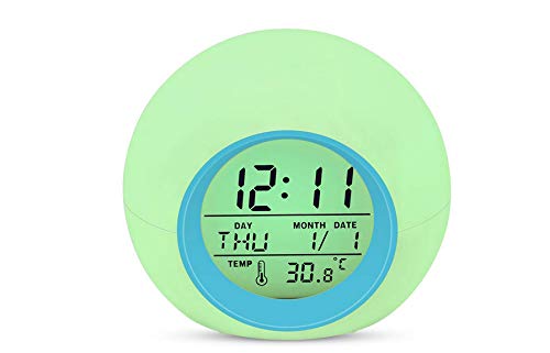 Product Cover OUTERDO Kids Alarm Clock, Children's Light Alarm Clock for Bedrooms, 7 Color Changing Bedside Clock for Boys Girls,with Indoor Temperature, Touch Control and Snoozing(Green)