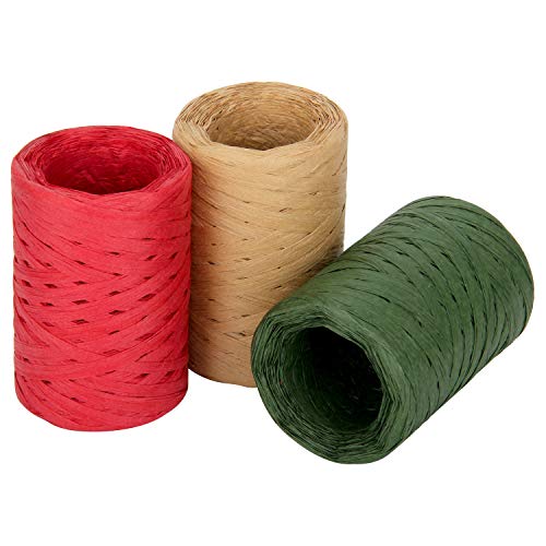 Product Cover Colovis Raffia Ribbon Red Green Natural 3 Rolls 984 Feet,328 Feet Each Roll,Raffia Paper Packing Paper Twine for Christmas.