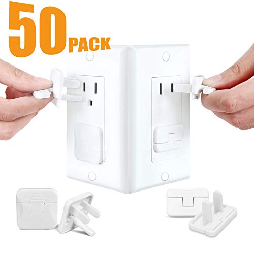 Product Cover Babepai Outlet Plugs Covers Baby Proofing Electrical Child Protector Safety Caps Wall Plug Socket Covers for US 3-Prong and 2-Prong Durable Accidental Shock Hazard Prevention Guards 50 Pack White