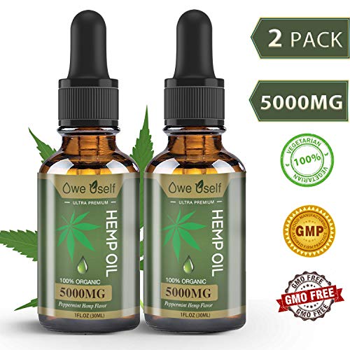 Product Cover (2-Pack) Hemp Oil 5000mg Extract for Pain, Anxiety & Stress Relief - Peppermint Hemp Flavor, Pure Extract, Vegan Friendly, Helps with Skin & Hair, Relaxation, Better Sleep