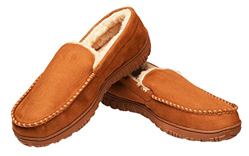 Product Cover CareBey Mens Comfortable Warm Moccasin Slippers US 8 M Light Brown