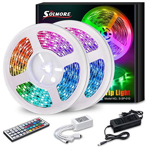 Product Cover LED Strip Lights, SOLMORE 32.8FT/10M SMD5050 RGB LED Strip Lights 300LEDs Light Strips Color Changing Rope Lights Dimmable Tape Lights with 44 Keys IR Remote for Bar Kitchen Bedroom Home Decoration