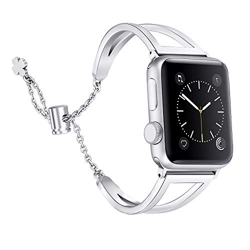 Product Cover Secbolt Stainless Steel Bands Compatible with Apple Watch Band 38mm 40mm iWatch Series 5/4/3/2/1, Dressy Bangle Bracelet Women, Silver