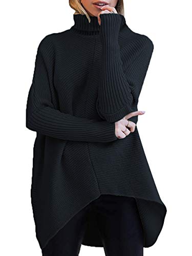 Product Cover ANRABESS Womens Turtleneck Long Batwing Sleeve Asymmetric Hem Casual Pullover Sweater Knit Tops