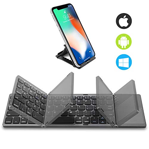 Product Cover Foldable Bluetooth Keyboard with Touchpad - Samsers Portable Wireless Keyboard with Stand Holder, Rechargeable Full Size Ultra Slim Pocket Folding Keyboard for Android Windows IOS Tablet & Laptop-Gray
