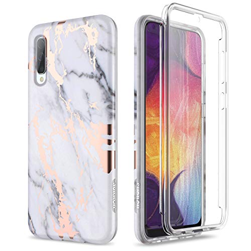 Product Cover SURITCH Case for Galaxy A50, [Built-in Screen Protector] Rose Gold Marble Soft Shell Shockproof Rugged Full-Body Hybrid Bumper Cover for Samsung Galaxy A50 (Gold Marble)