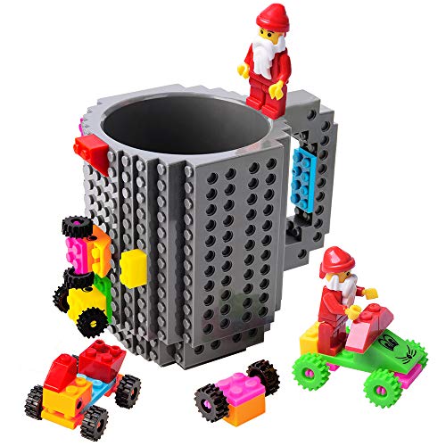 Product Cover BOMENNE Build-on Brick Mug,Novelty Creative Compatible with LEGO DIY building Blocks Coffee Cup with bricks,is unique Christmas gift Idea (Grey)