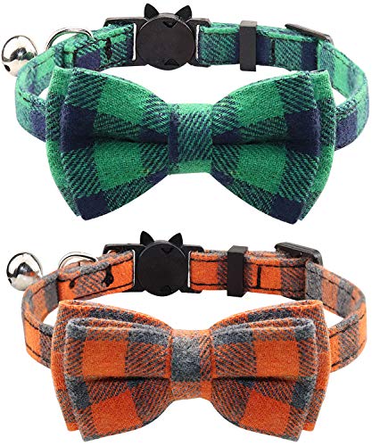 Product Cover Joytale Breakaway Cat Collar with Bow Tie and Bell, Cute Plaid Patterns, 2 Pack Kitty Safety Collars