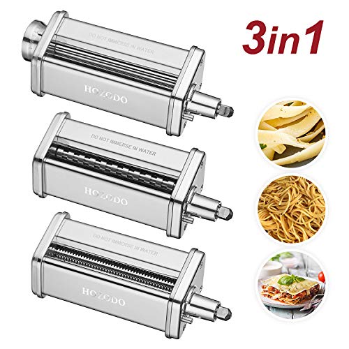 Product Cover Pasta Maker Attachments Set fits KitchenAid Stand Mixers,with 1 Roller 2 Cutter Stainless Steel Accessory by Hozodo