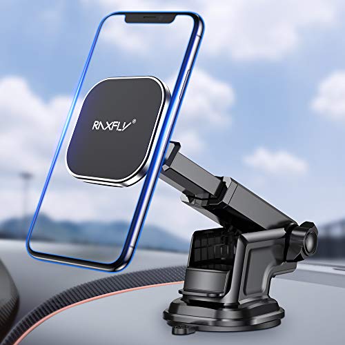 Product Cover Magnetic Phone Car Mount RAXFLY 8 N52 Dashboard Windshield Magnet Car Holder 3 Metal Plate Magnetic Car Phone Mount Compatible with Samsung Galaxy Note 10 9 S10 Plus iPhone 11 XR Pro Max Smartphone