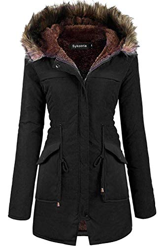 Product Cover Sykooria Womens Hooded Faux Fur Anroak Outwear Jacket Warm Winter Thicken Fleece Lined Parkas Long Coats