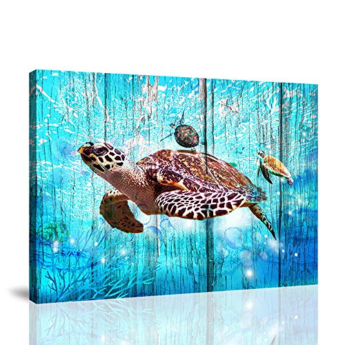 Product Cover BYXART Sea Turtle Gifts Kids Room Decor for Girls Boys Underwater Animal Canvas Prints Framed Wall Art Set for Living Room Bedroom Bathroom Office Wall Decorations (12x16inx1)
