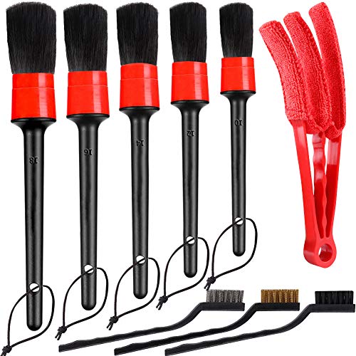 Product Cover Car Detailing Brush Auto Detail Brush Set of 5 Boar Hair Automotive Detail Brushes Kit for Cleaning Car Interior Exterior, Vehicles Wheels Leather Engine Dashboard, 1 Air Vent Brush, 3 Wire Brushes