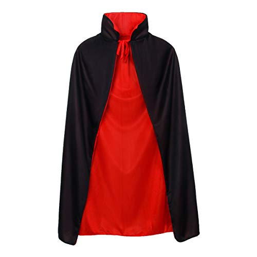 Product Cover CUSFULL Vampire Dracula Devil Cloak Cape Medieval Reversible Halloween Cosplay Costume Outfit for Kids Children Black Red 90cm/35.5