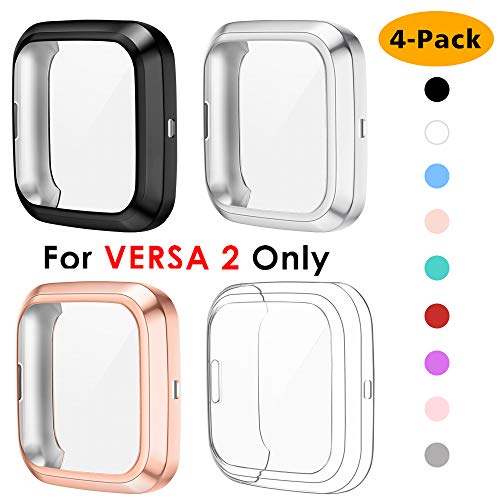 Product Cover NANW 4-Pack Screen Protector Case Compatible with Fitbit Versa 2, TPU Rugged Bumper Case Cover All-Around Protective Plated Bumper Shell Accessories [Scratch-Proof] Compatible with Versa 2 Smartwatch