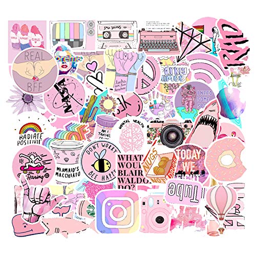 Product Cover Mai Zi Stickers for Water Bottles 50 pcs Laptop Stickers Waterproof Stickers Pack Cute Aesthetics Stickers for Teens Girls (50 Pieces pink01)