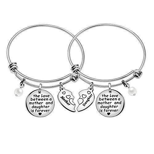 Product Cover The Love Between Mother and Daughter is Forever Heart Charm Bangle Bracelets Mom Daughter Jewelry Gifts