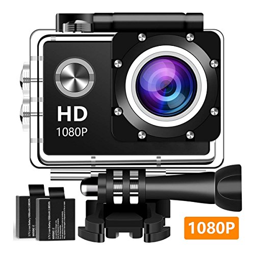 Product Cover Koawxc Action Camera 16MP 1080P Underwater Photography Cameras 140 Degree Ultra Wide Angle Lens with 2 Pcs Rechargeable Batteries and Mounting Accessories Kits - Black01
