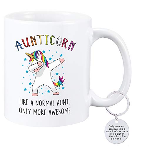 Product Cover Aunticorn Funny Coffee Mug Unicorn Aunt Gift Mug PLUS Aunt Gift Keychain Best Aunt Ever Gifts from Niece or Nephew 11 Oz Double Sided Mug for Aunts, Mother, Grandma