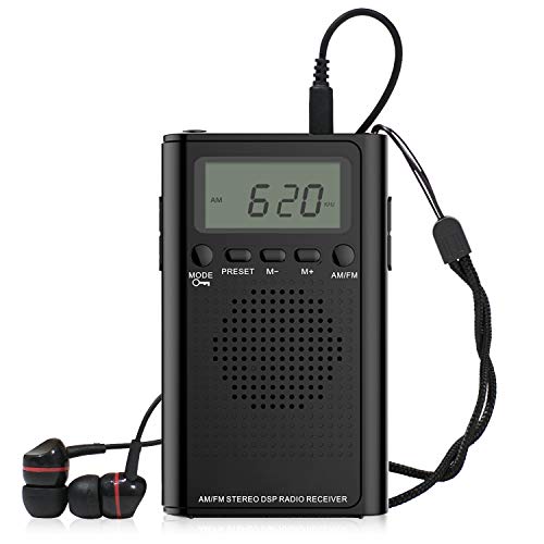Product Cover Pocket Radio, Small Portable Digital AM FM Battery Operated Radio with Earphone