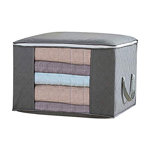 Product Cover Clothing Storage Bags,Large Capacity Foldable Storage Bag Clothes Blankets Storage Bag with Reinforced Handle Clear Window(Grey)