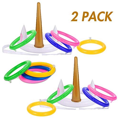 Product Cover Joliyoou Unicorn Ring Toss Game, Inflatable Toss Game Set Include 2 Pieces Unicorn and 12 Pieces Toss Rings, Party Game Favors 2 Pack