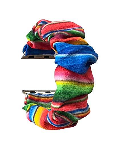 Product Cover MONOBLANKS Scrunchie Elastic Watch Band Compatible for Apple Watch Band 38mm/40mm 42mm/44mm,Thick Elastic Band Replacement Compatible with for iWatch Series 4/3/2/1 (Rainbow, 38MM/40MM)