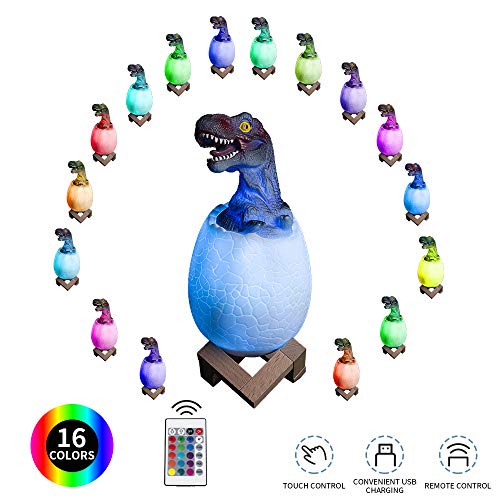 Product Cover Dinosaur Egg Toys Bedside Lamp T Rex Egg Night Light with Touch Sensor 16 LED Colors Remote Control, 4 Modes Lighting Rechargeable Table Lamp Trex Toys for 1 2 3 4 5 6 7 8 Year Old Boys Girls Kids