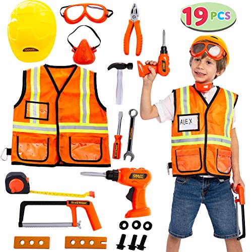 Product Cover JOYIN Construction Worker Costume Role Play Tool Toys Set for 3-6 Years Old Kids, Great Educational Toy Gift for Christmas and Birthday Orange
