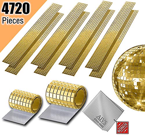 Product Cover AIVS Self-Adhesive Real Glass Craft Mini Square & Round Mirrors Mosaic Tiles/Stickers for DIY Craft Decoration,5 x 5 mm,4720 Pieces (Gold)