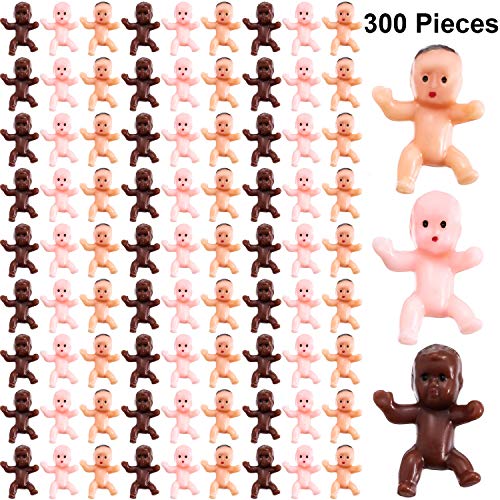 Product Cover Tanlee300 Pieces Mini Plastic Babies Baby Shower Party Favor Supplies Ice Cube Game Party Decoretions Baby Full Moon Gifts, 1 inch (Dark Brown, Latin, Pink)