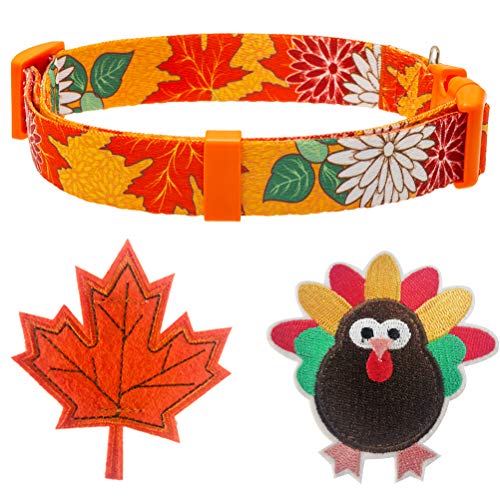 Product Cover SCENEREAL Thanksgiving Dog Collar with Turkey Accessories - Adjustable Soft Collars Maple Leaves Patterns for Small to Large Dogs Puppy