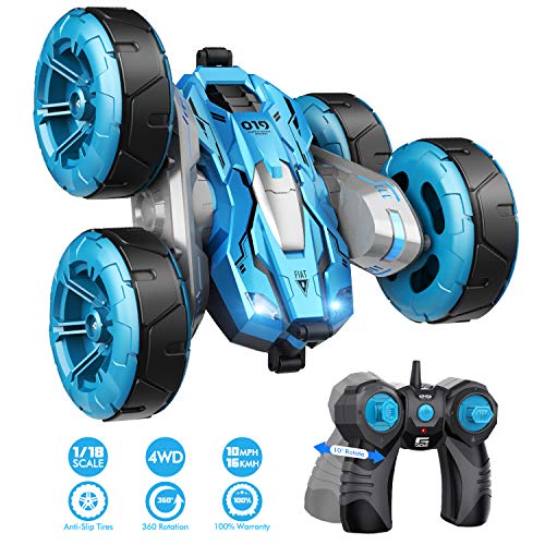 Product Cover Remote Control Car for Boys, TECBOSS 1/18 Scale RC Stunt Car Toys, 2.4GHZ High Speed RC Crawlers with Rechargeable Battery, Boy Toys Age 3,4,5,6,7,8