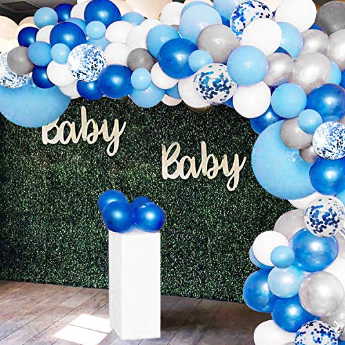 Product Cover 135 Pieces Blue Balloon Garland Arch Kit - White Blue Silver and Blue Confetti Latex Balloons for Baby Shower Wedding Birthday Party Centerpiece Backdrop Background Decoration