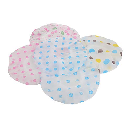 Product Cover Ifnow 5 Packs Waterproof Lace Elastic Band Shower Caps Flower Printed Hat Plastic PE Reusable Bathing Hair Cap